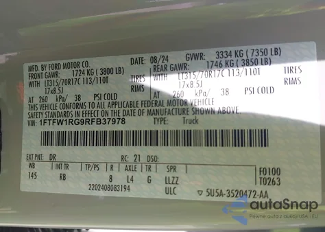 2024 Ford F-150 Raptor from USA, damaged, VIN 1FTFW1RG9RFB37978